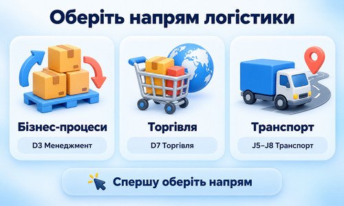 Інфографіка з трьома напрямами логістики: бізнес-процеси, торгівля і транспорт