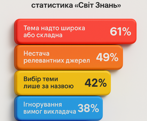 Чому теми рефератів не затверджують: інфографіка зі статистикою компанії «Світ Знань» про основні причини відмови у погодженні теми