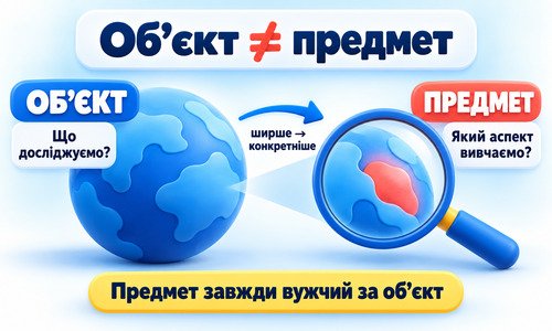 Інфографіка про різницю між об’єктом і предметом дослідження
