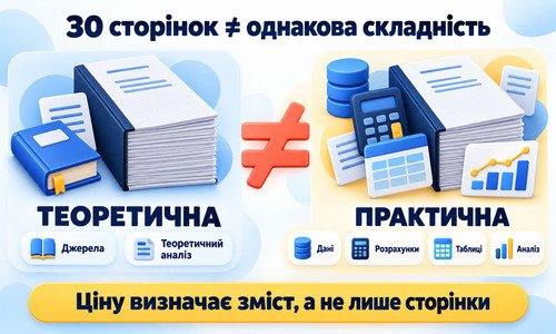 Інфографіка про різну складність курсових робіт однакового обсягу