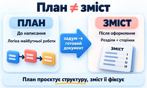 Інфографіка про різницю між планом і змістом академічної роботи